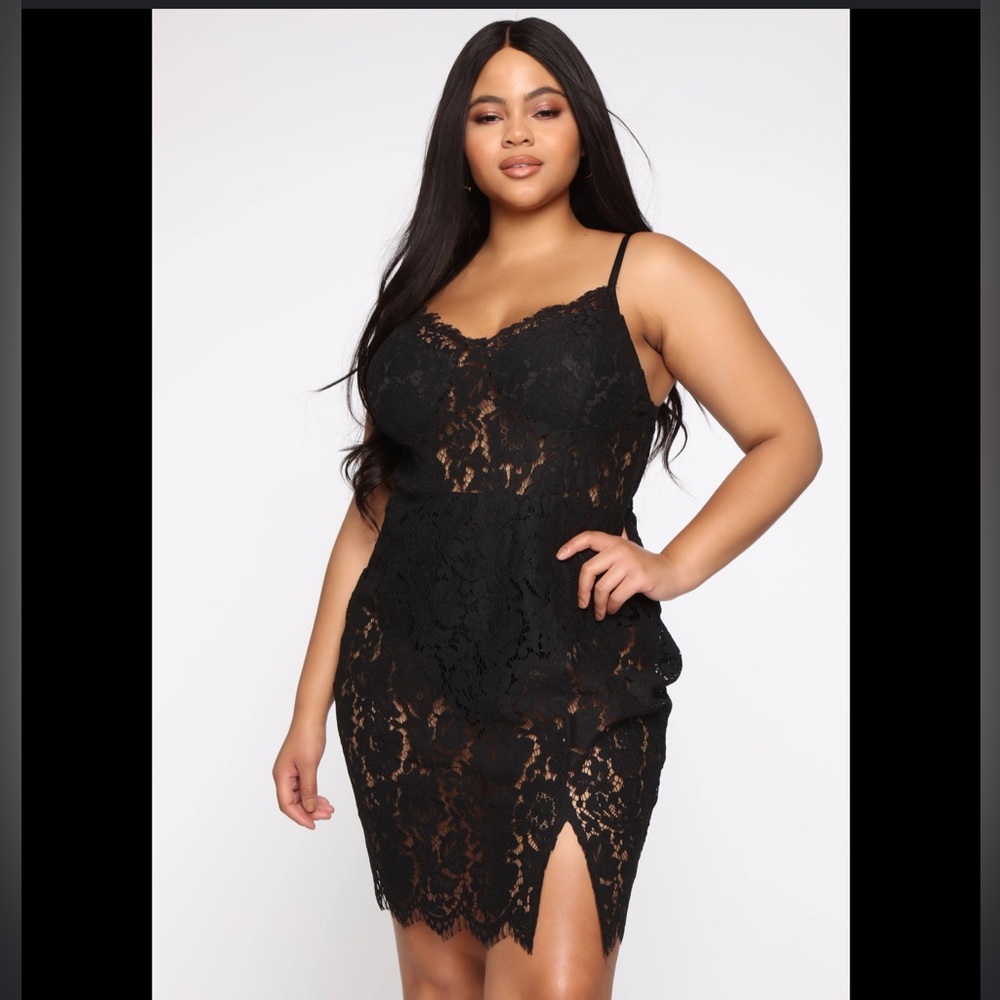 Plus Size Fashion Nova Mini Black Lace Sheer Dress